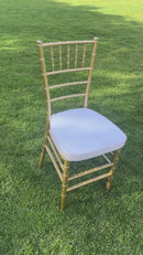 Gold Tiffany Chair | Gold Chiavari Chair | Resin with White Cushion