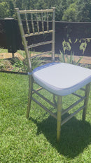 Gold Tiffany Chair | Gold Chiavari Chair | Resin with White Cushion