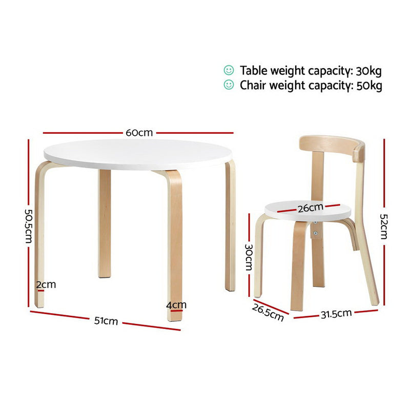 Kids Table & Chair Set - White/Natural