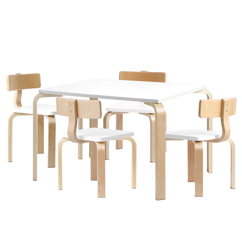 5 piece Kids Table & Chair Set - White/Natural