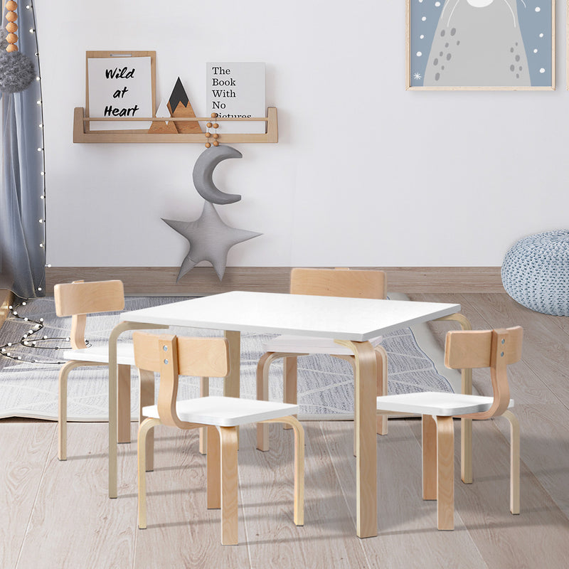 5 piece Kids Table & Chair Set - White/Natural