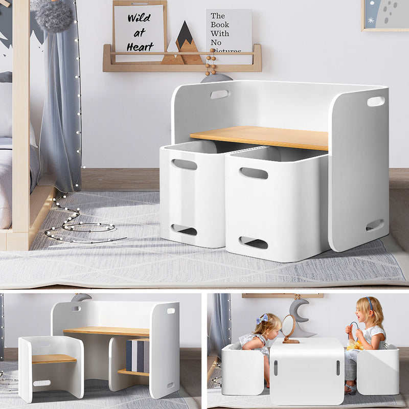 3 Piece -  Kids Table Chair Set Desk - White