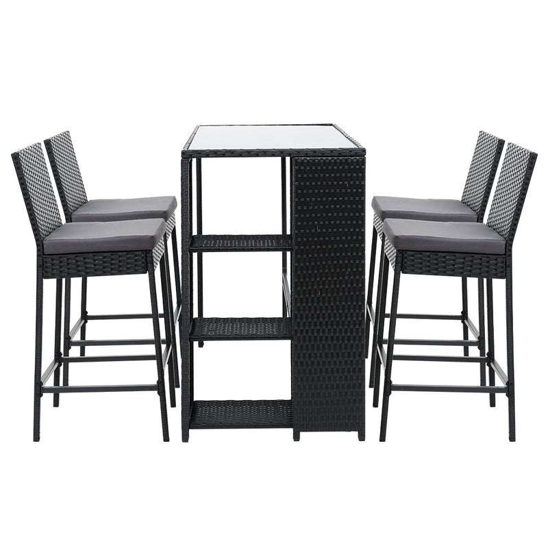 Outdoor Bar Table & Stools Wicker  with Cushions