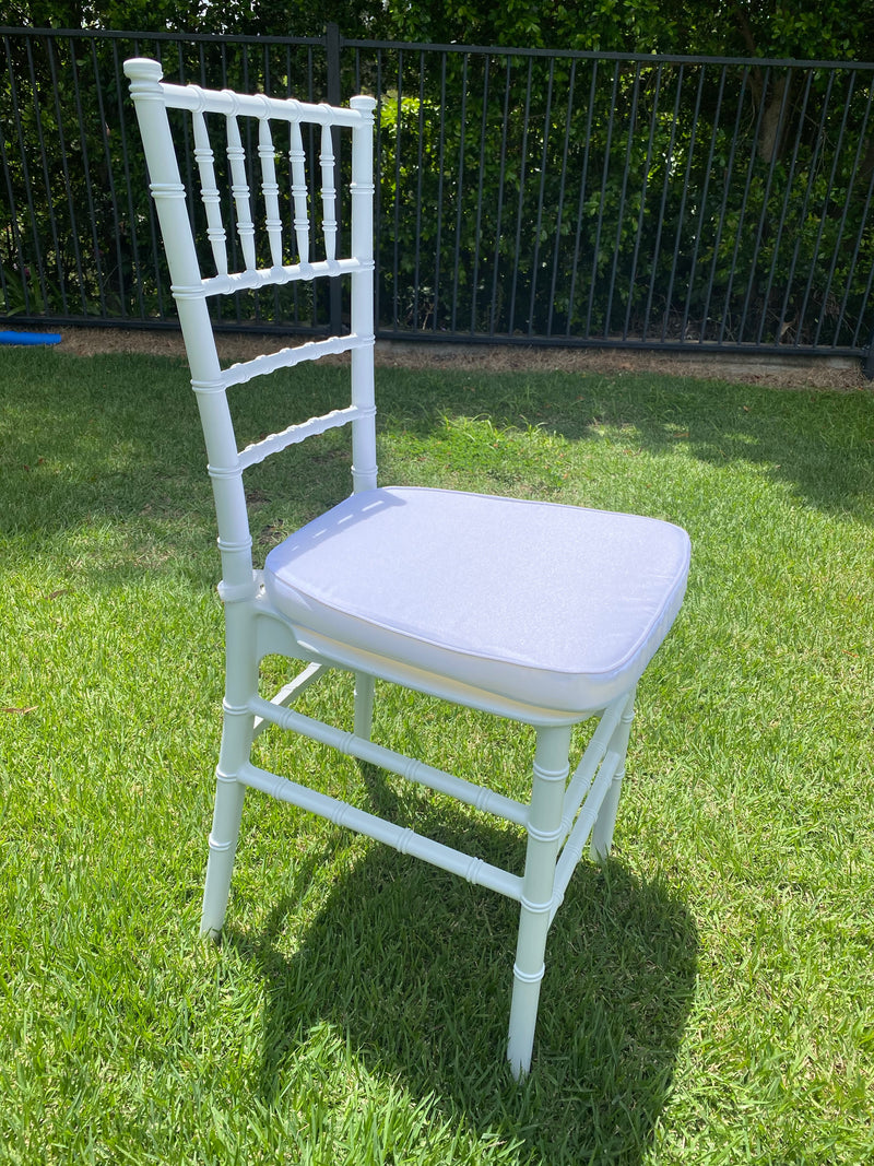 White Tiffany Chair | White Chiarvari Chair with Cushion  - RESIN -$63 each