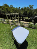 Gold Tiffany Chair | Gold Chiavari Chair | Resin with White Cushion