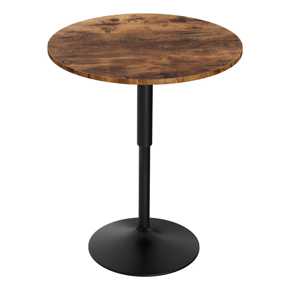 Height Adjustable Bar Table 360 Swivel Round Gaslift Design 60cm Rustic Brown Black