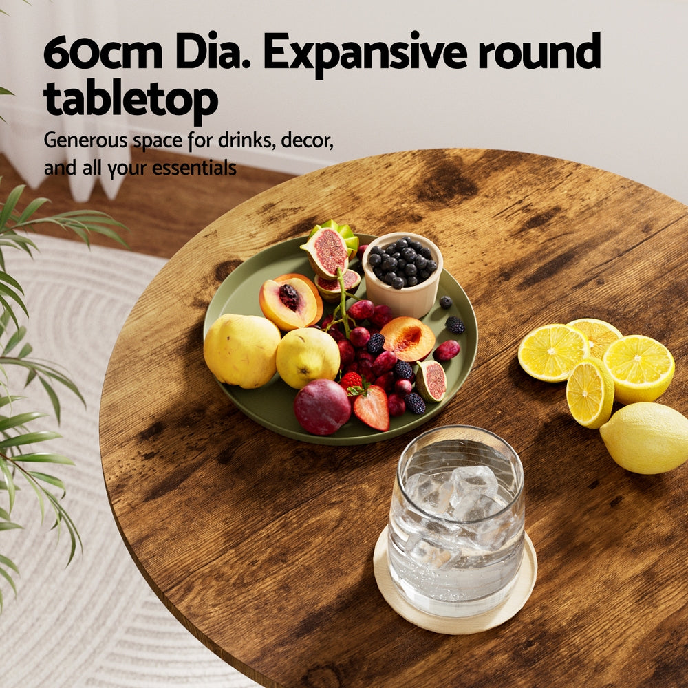 Height Adjustable Bar Table 360 Swivel Round Gaslift Design 60cm Rustic Brown Black