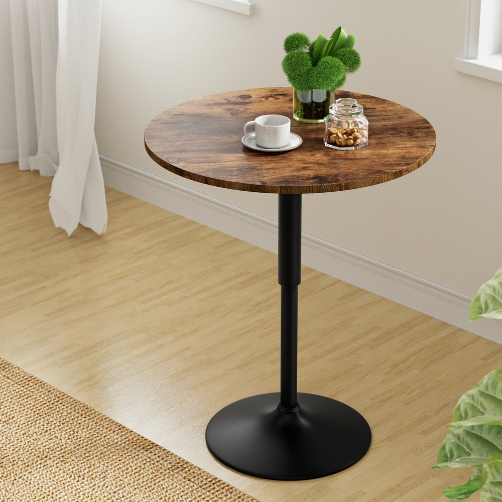 Height Adjustable Bar Table 360 Swivel Round Gaslift Design 60cm Rustic Brown Black