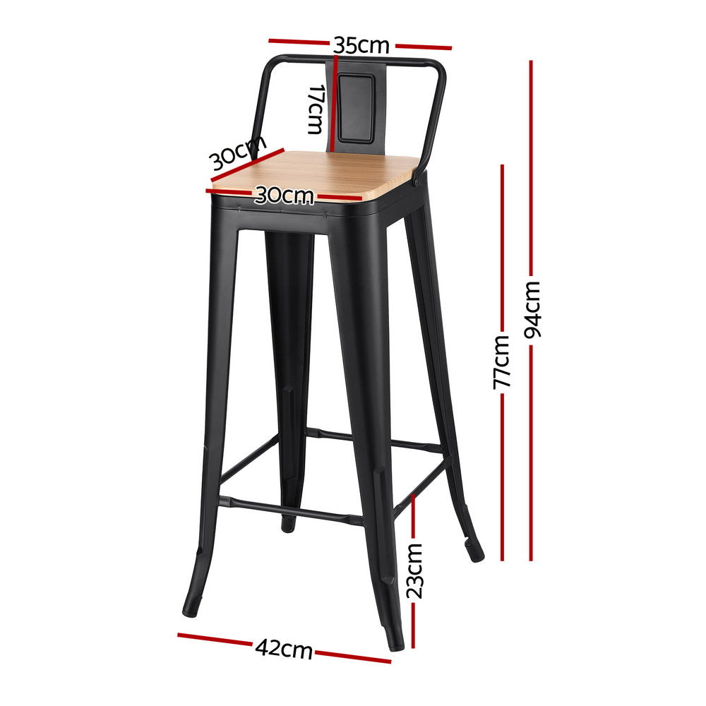 2x Bar Stools Kitchen Counter High Chair Dining Stackable Metal Black
