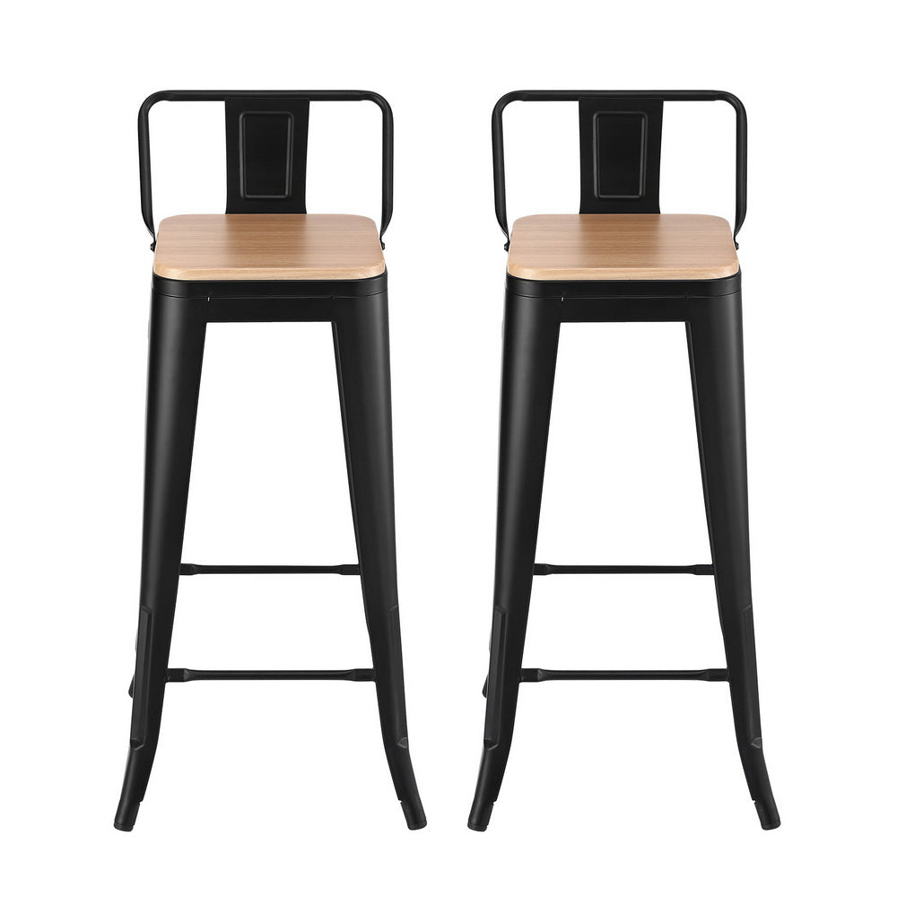 2x Bar Stools Kitchen Counter High Chair Dining Stackable Metal Black