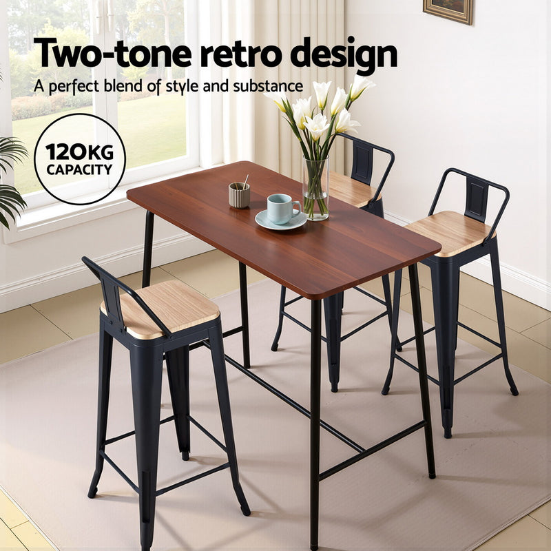 4x Bar Stools Kitchen Counter High Chair Dining Stackable Metal Black