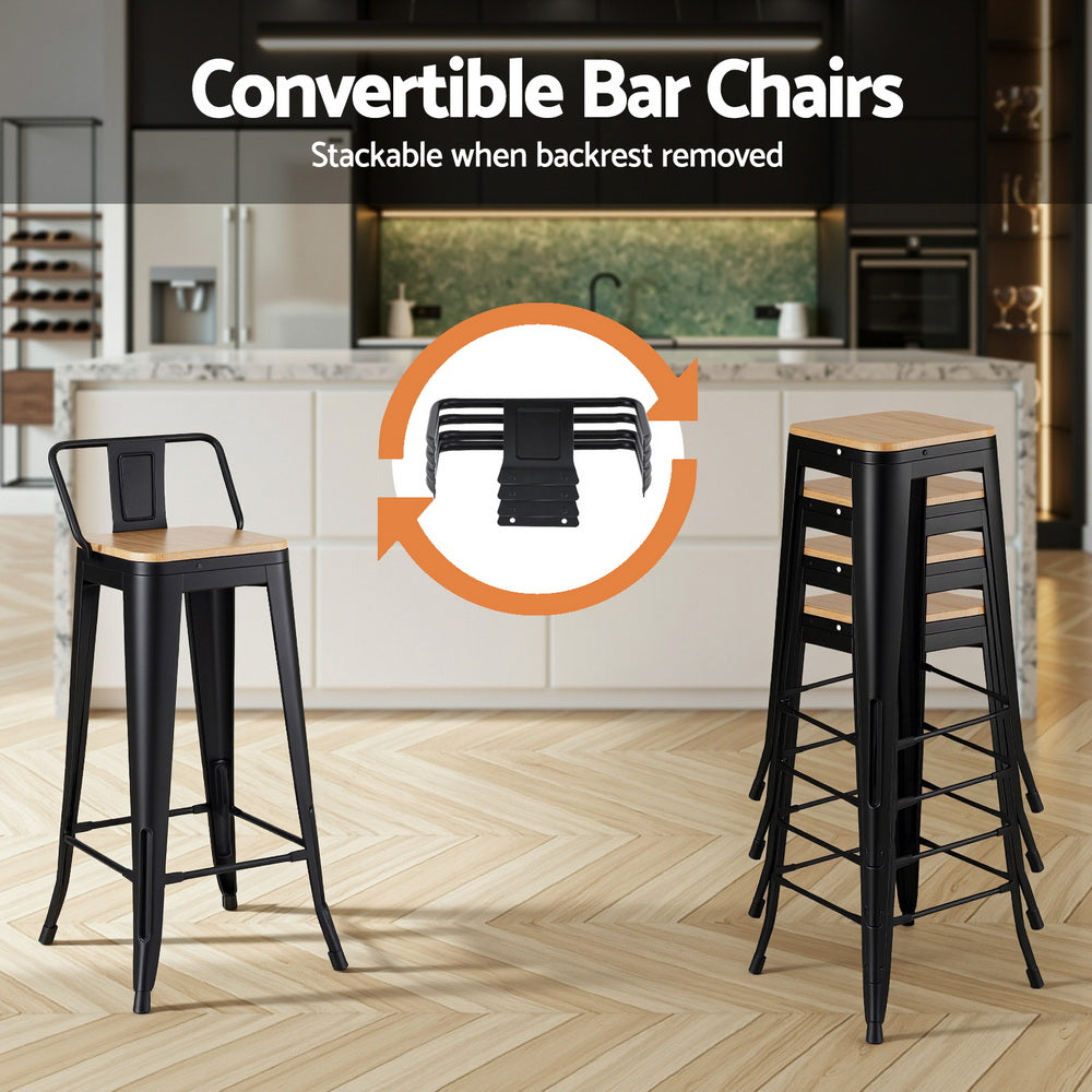 4x Bar Stools Kitchen Counter High Chair Dining Stackable Metal Black