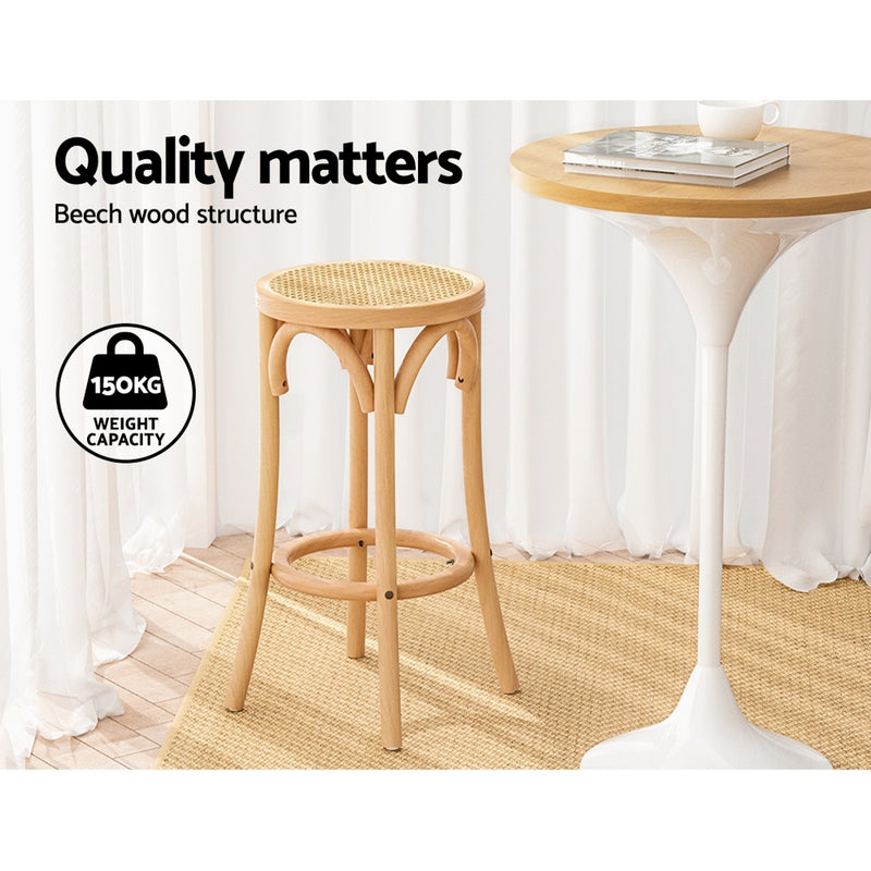 2x Bar Stoosl Rattan Seat Wooden