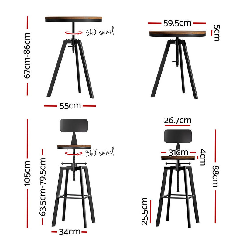 Bar Table and Stools Set Dining Desk Industrial Kitchen Chairs Cafe Pub