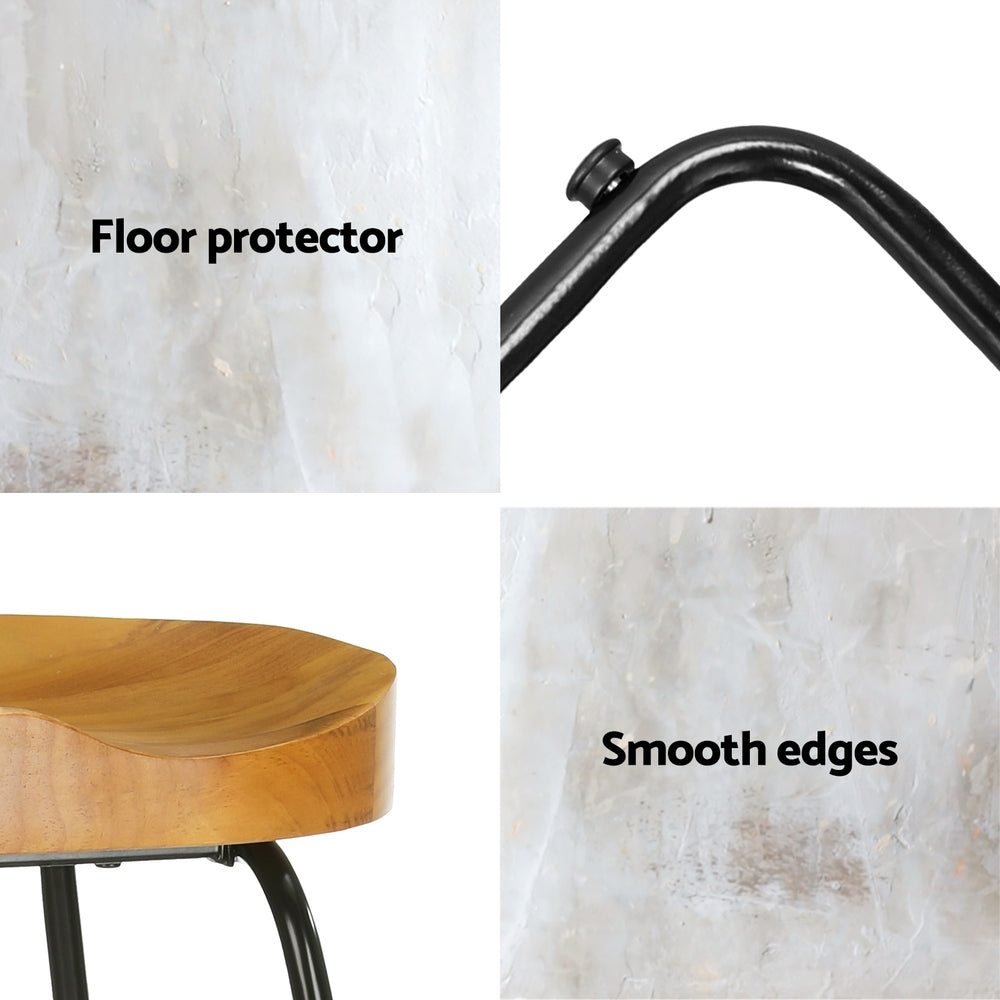 2x Bar Stools Tractor Seat 65cm Wooden