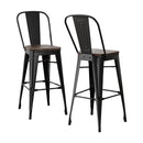 2x Metal Bar Stools Wooden Seat Retro Counter Stool
