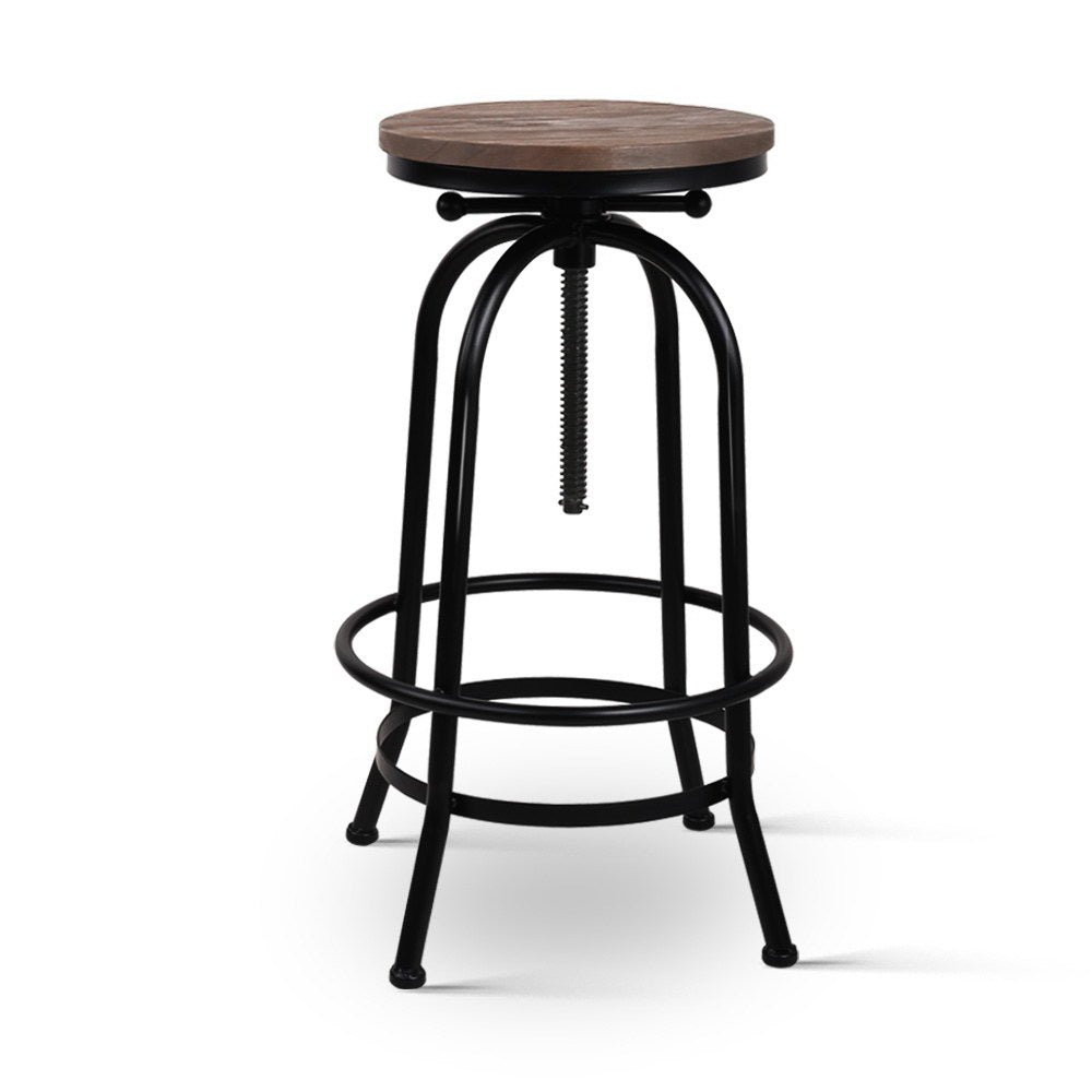 Rustic Industrial Bar Stools Adjustable Wood Chairs