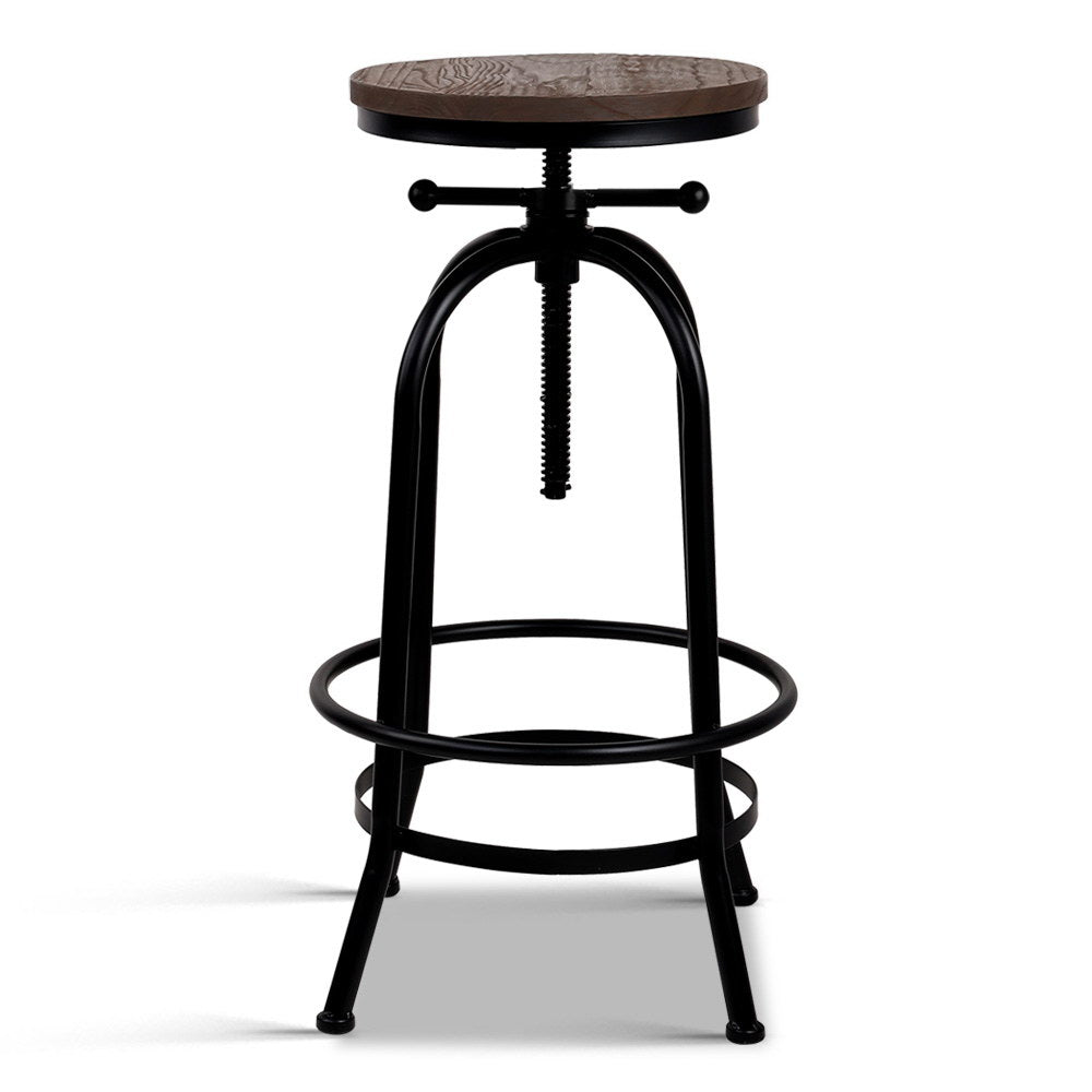 Rustic Industrial Bar Stools Adjustable Wood Chairs