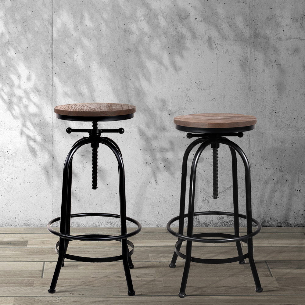 Rustic Industrial Bar Stools Adjustable Wood Chairs