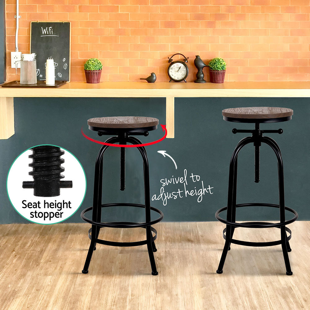 Rustic Industrial Bar Stools Adjustable Wood Chairs