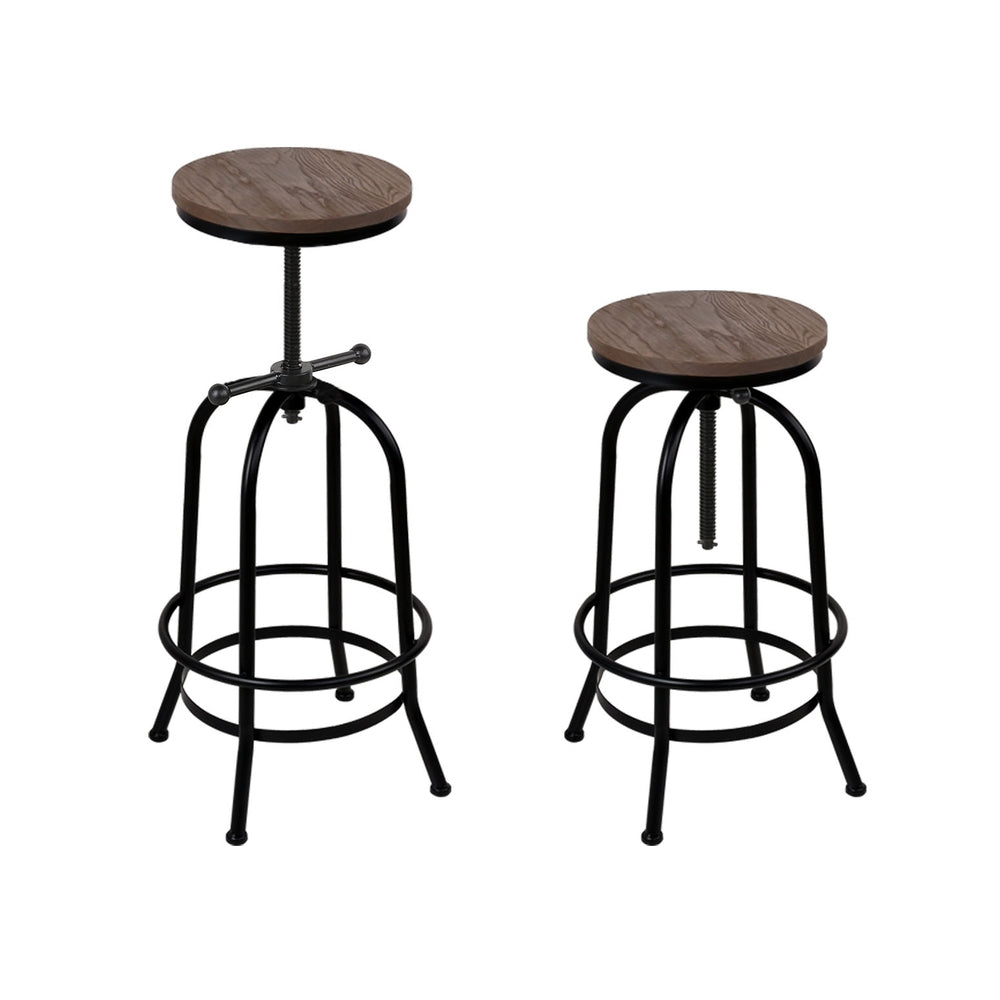 Rustic Industrial 4x Bar Stools Kitchen Dining Chairs Adjustable Wooden Vintage Stool