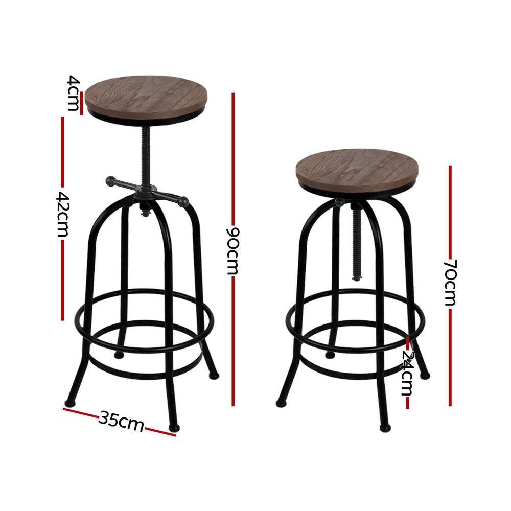 Rustic Industrial 4x Bar Stools Kitchen Dining Chairs Adjustable Wooden Vintage Stool