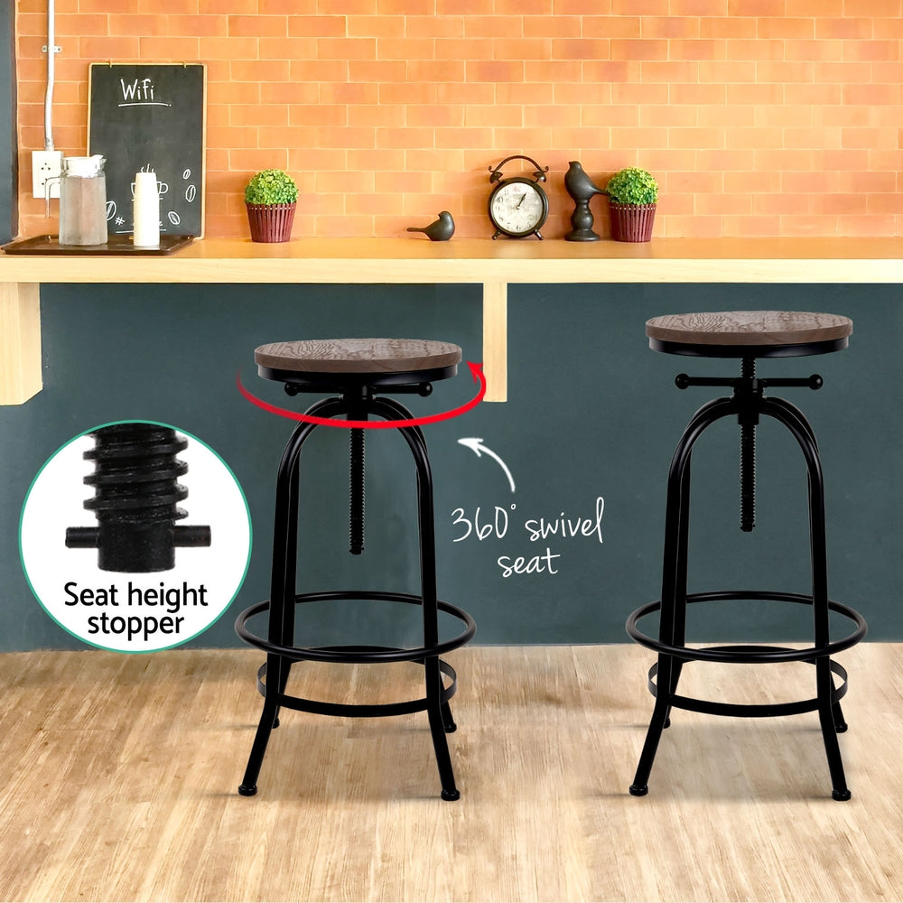 Rustic Industrial 4x Bar Stools Kitchen Dining Chairs Adjustable Wooden Vintage Stool
