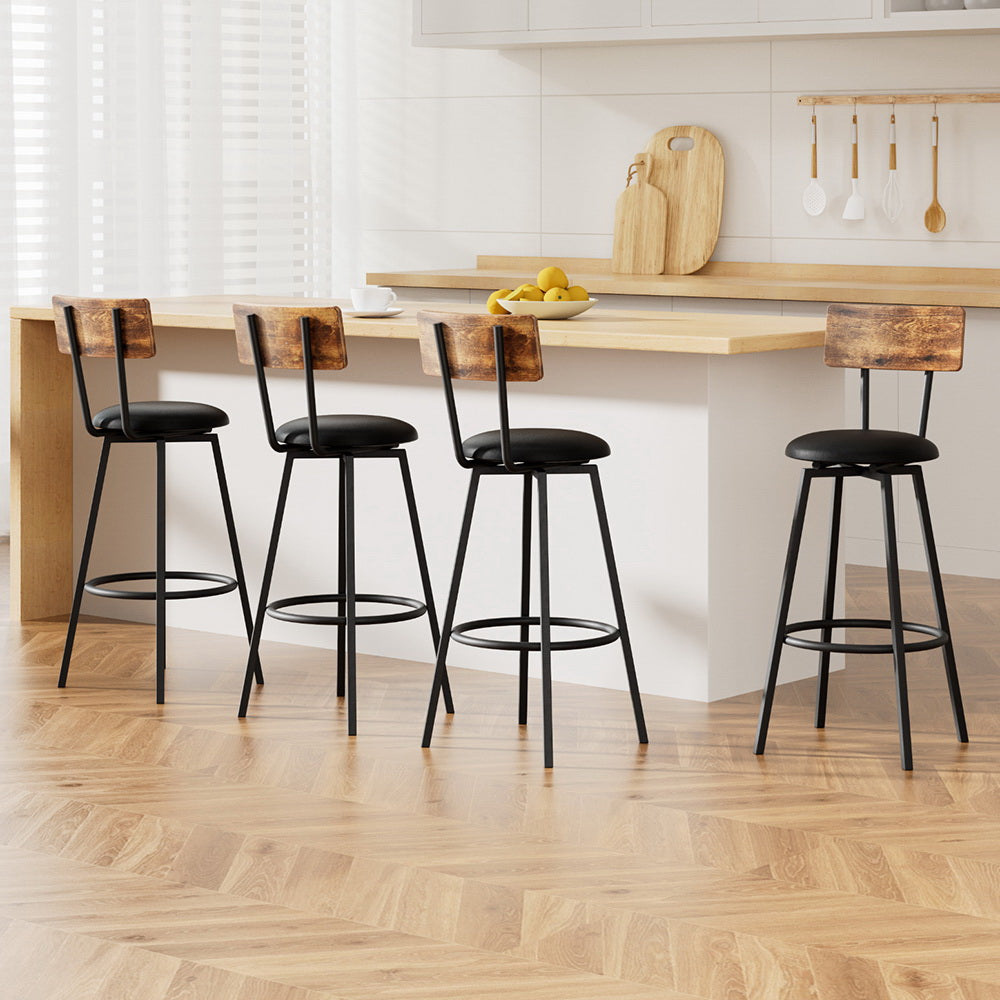 Artiss 4X Industrial Bar Stools Upholstered Counter Chairs Steel Frame Anti-Scratch