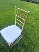 Gold Tiffany Chair | Gold Chiavari Chair | Resin with White Cushion