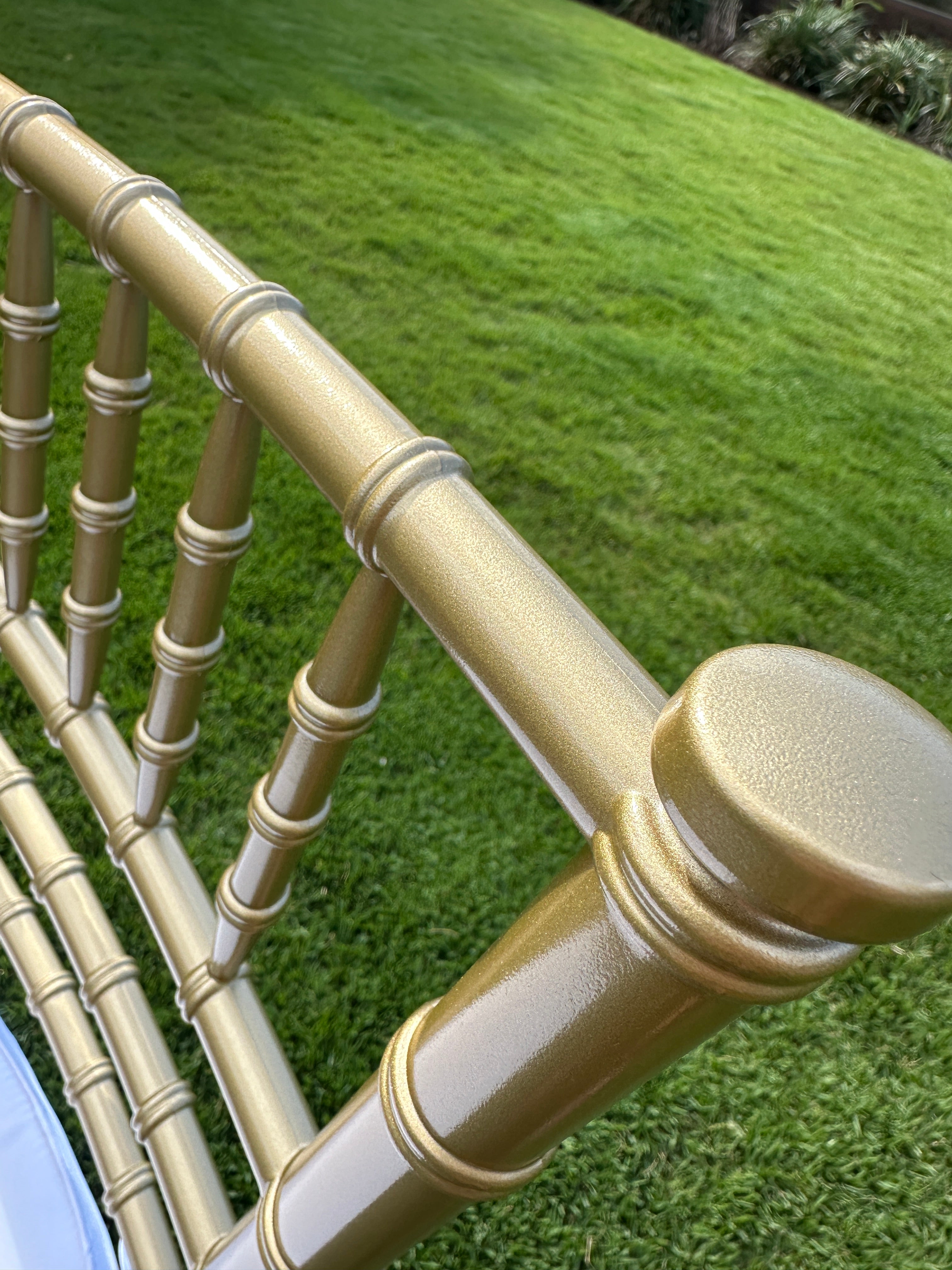 Gold Tiffany Chair | Gold Chiavari Chair | Resin with White Cushion