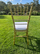 Gold Tiffany Chair | Gold Chiavari Chair | Resin with White Cushion