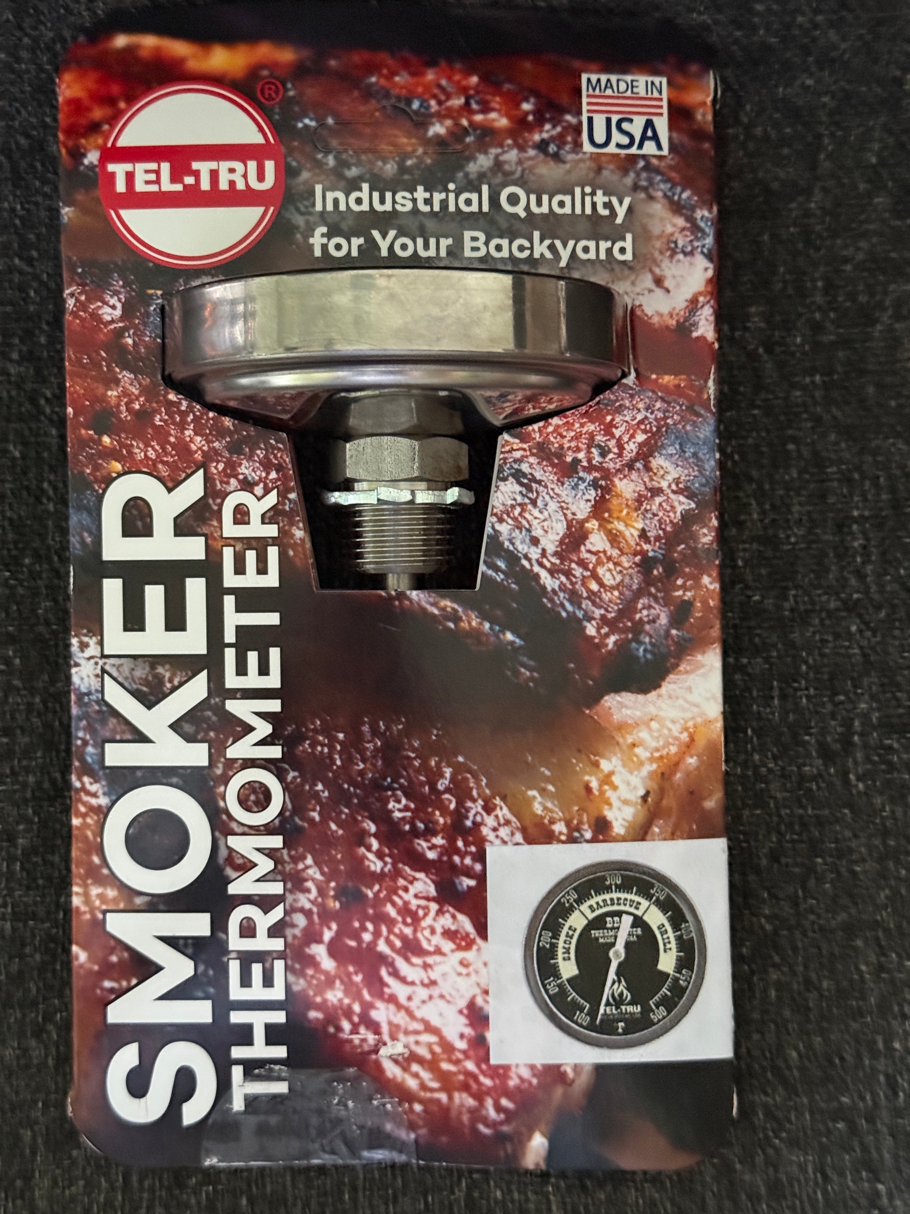 Tel-Tru 2.5" Stem Barbecue Grill Thermometer BQ300- Black/GLOW DIAL, 3" Dial