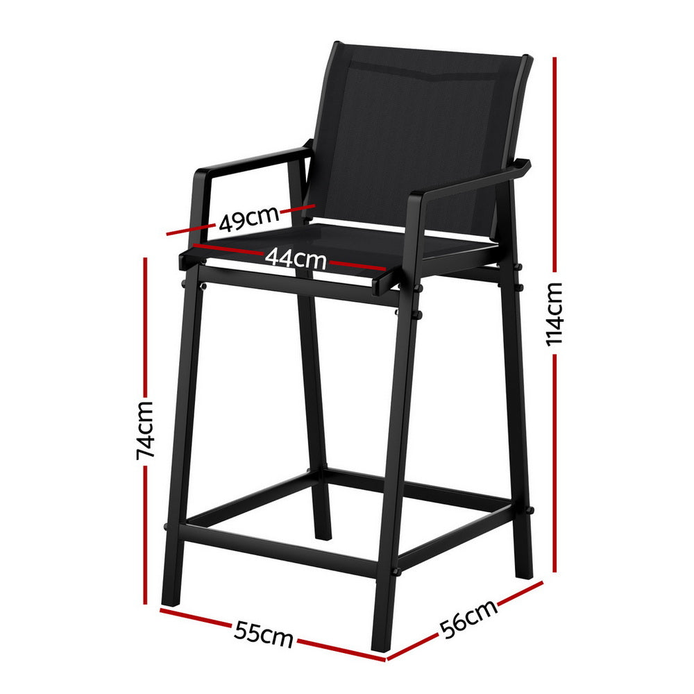 2PC Outdoor Bar Stools Steel Dining Chairs Patio Furniture Garden Black