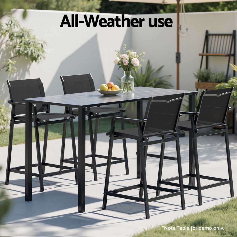 2PC Outdoor Bar Stools Steel Dining Chairs Patio Furniture Garden Black