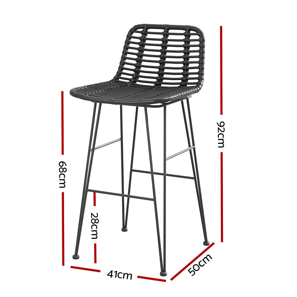 2x Outdoor Bar Stools Rattan Black