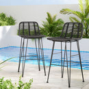 2x Outdoor Bar Stools Rattan Black