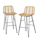 2x Outdoor Bar Stools Rattan Nature