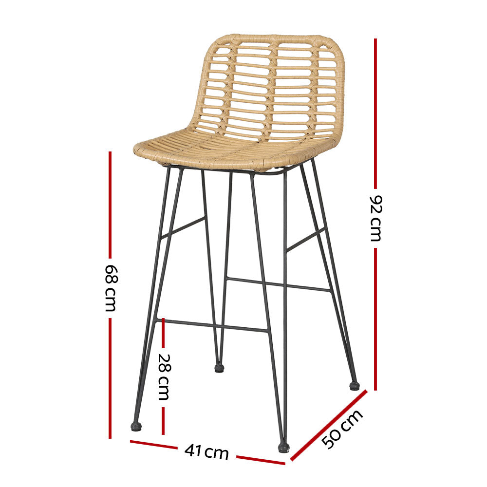 2x Outdoor Bar Stools Rattan Nature