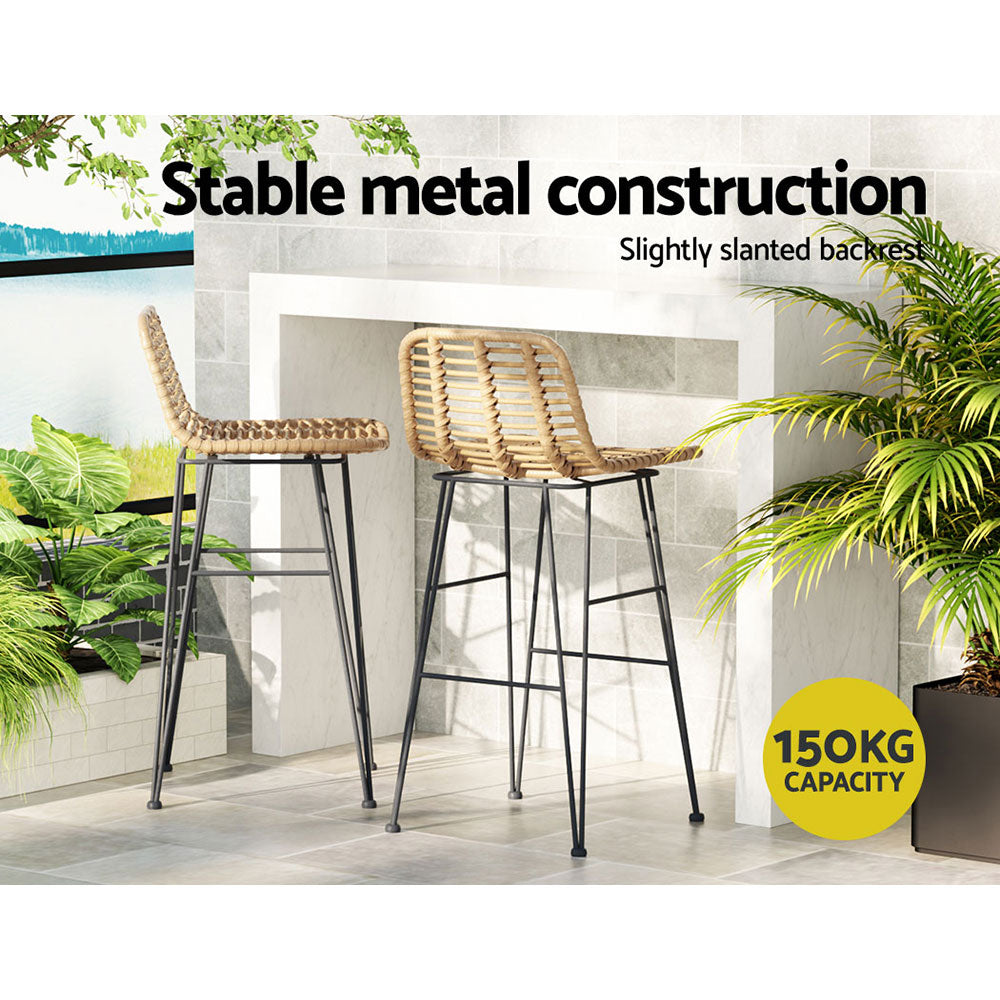 2x Outdoor Bar Stools Rattan Nature