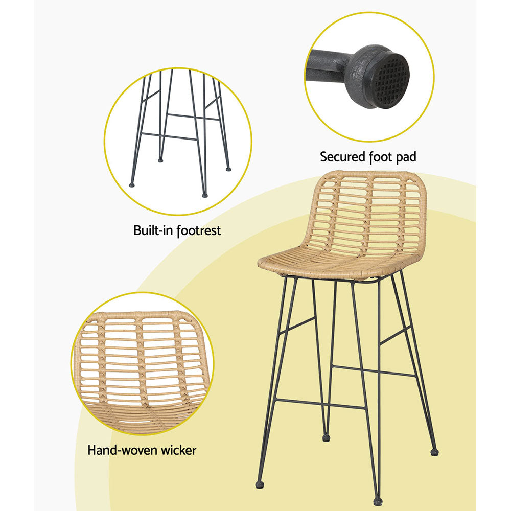 2x Outdoor Bar Stools Rattan Nature
