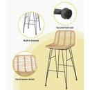 2x Outdoor Bar Stools Rattan Nature