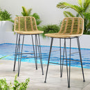 2x Outdoor Bar Stools Rattan Nature