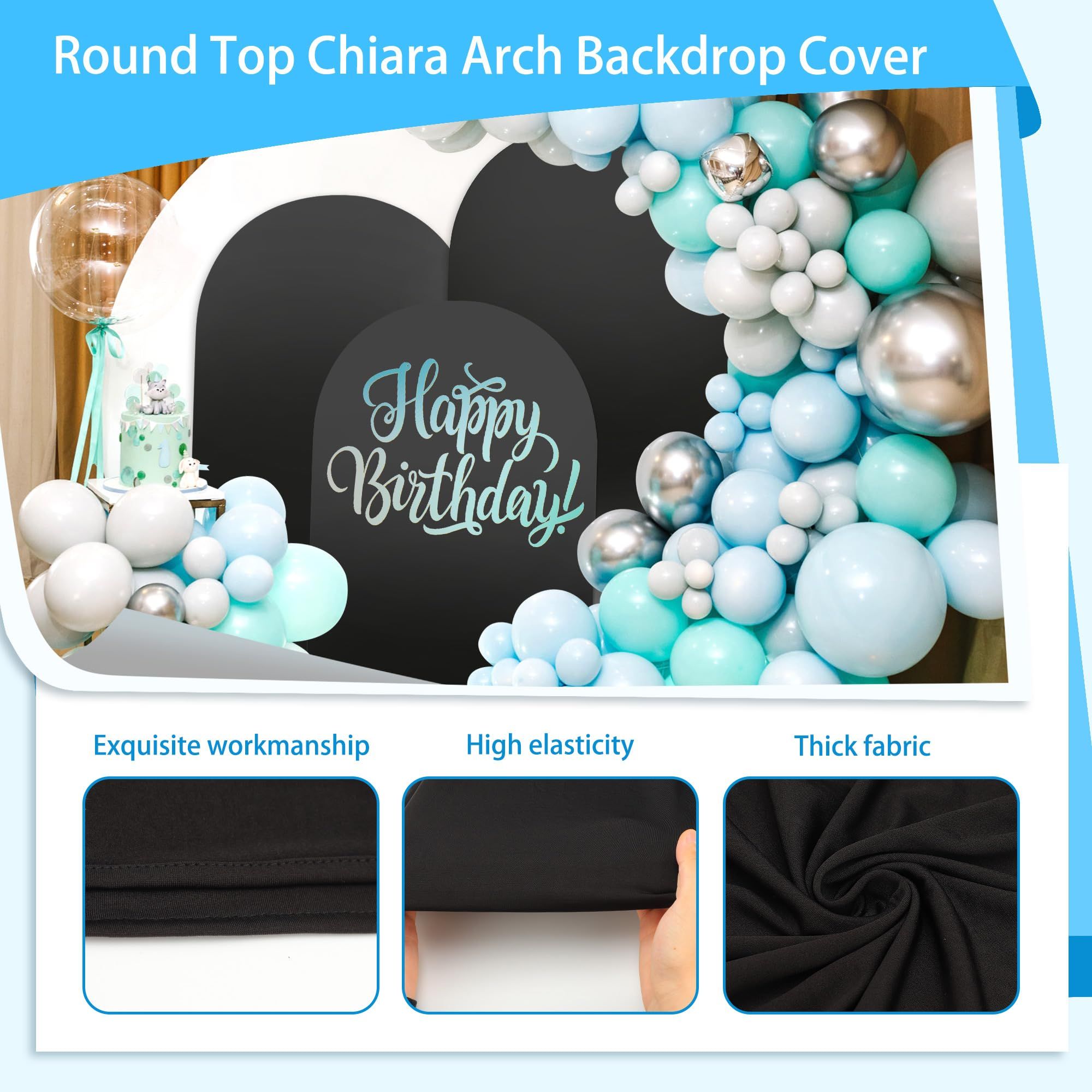 Arch Backdrop Cover Set, 4FT, 5FT, 6FT Wedding Spandex Fitted Covers for Round Top Arch Stand, Arches Backdrop Cover for Birthday Baby Ceremony Banquet Shower Event(Black)Excluding balloons