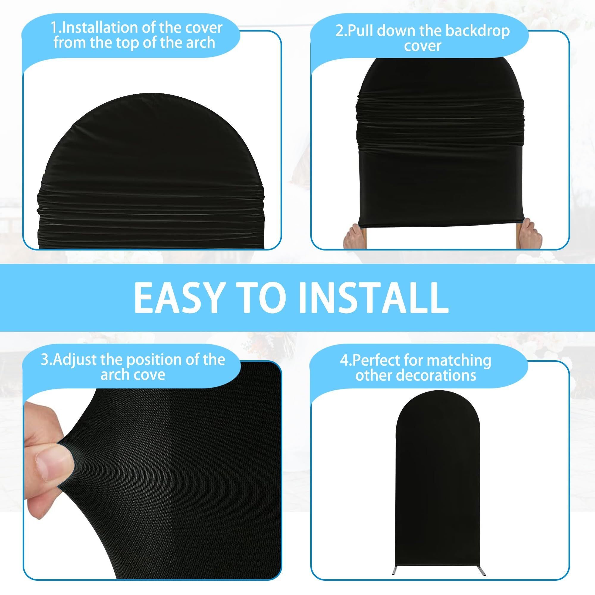 Arch Backdrop Cover Set, 4FT, 5FT, 6FT Wedding Spandex Fitted Covers for Round Top Arch Stand, Arches Backdrop Cover for Birthday Baby Ceremony Banquet Shower Event(Black)Excluding balloons