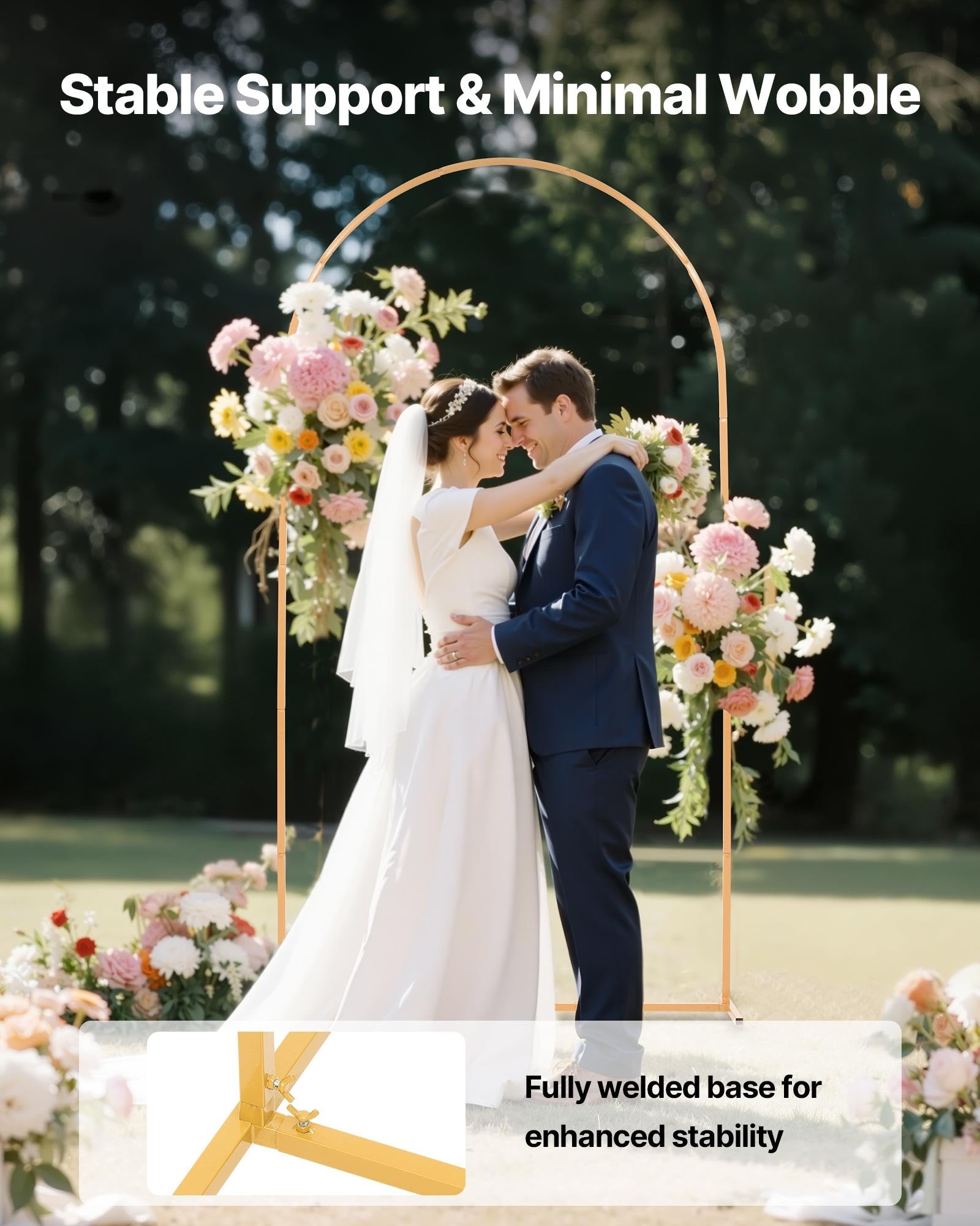 Arch Backdrop Stand, 2.2 x 1.2 m, Stable Structure, Easy Assembly, 1 Set Gold Metal Arch Backdrop Stand for Wedding, Birthday Party, Graduation, Holiday Celebration, and Ceremony Decoration
