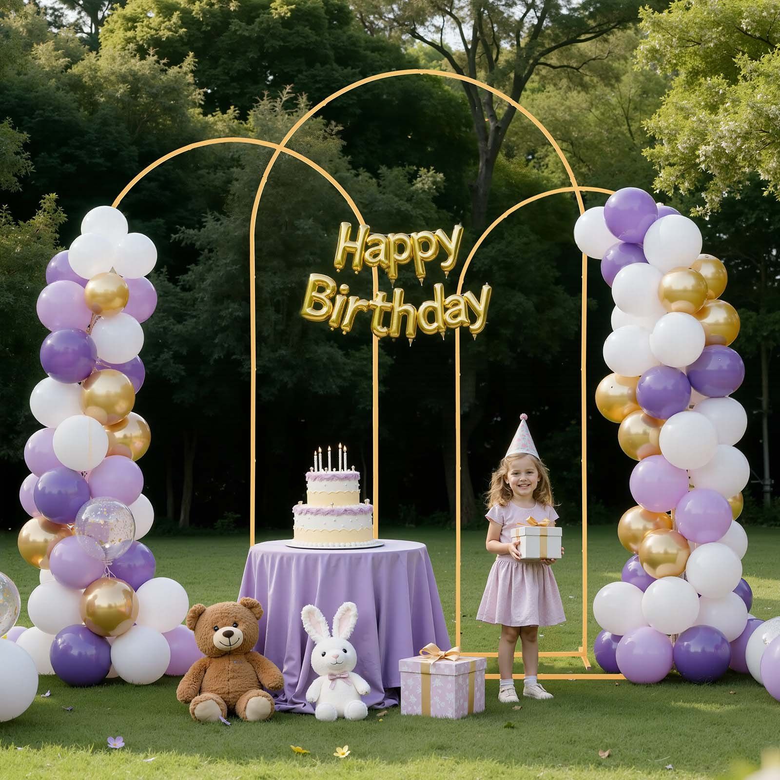 Arch Backdrop Stand, Set of 3, 2.4/2.2/2 m, Stable Structure, Easy Assembly, Gold Metal Arch Backdrop Stand for Wedding, Birthday Party, Graduation, Holiday Celebration, and Ceremony Decoration