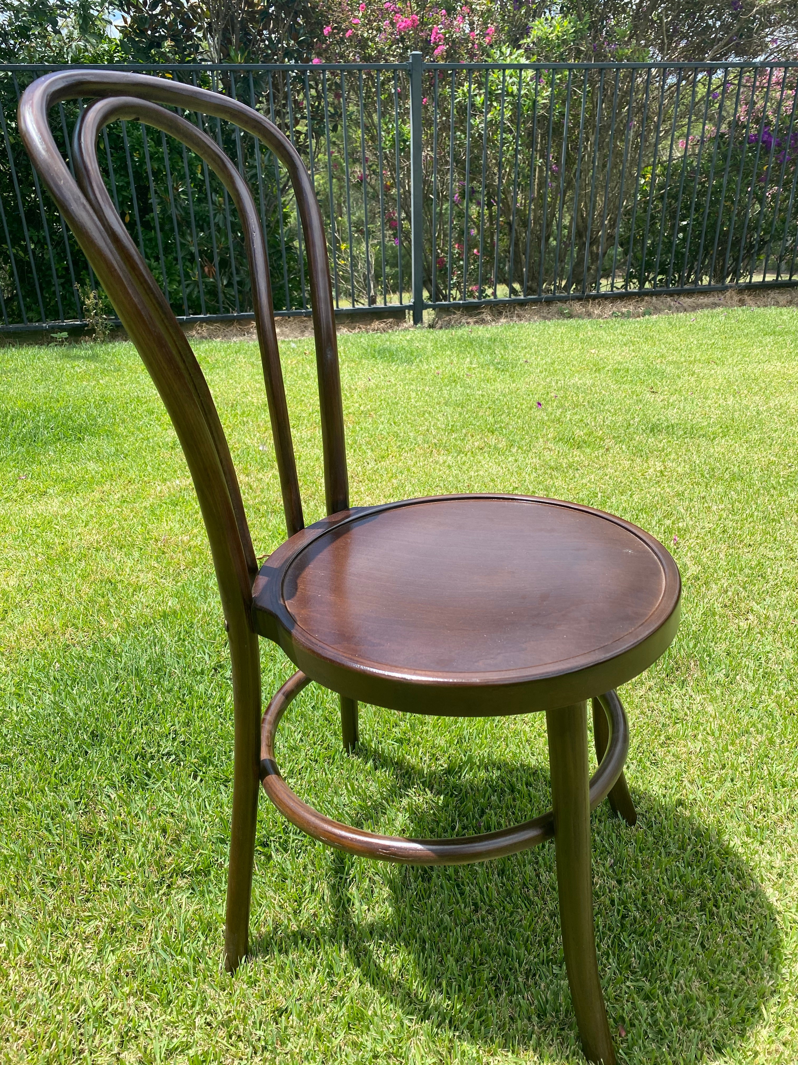A dark beechwood Bentwood/Thonet chair with a glossy finish.