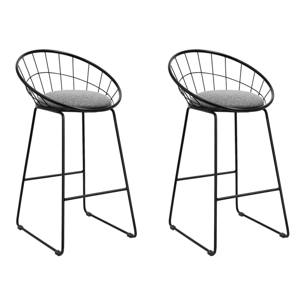 2 Bar Stools Steel Fabric - Grey and Black