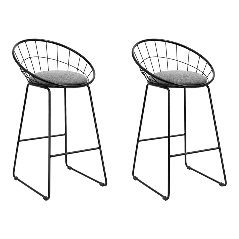 2 Bar Stools Steel Fabric - Grey and Black