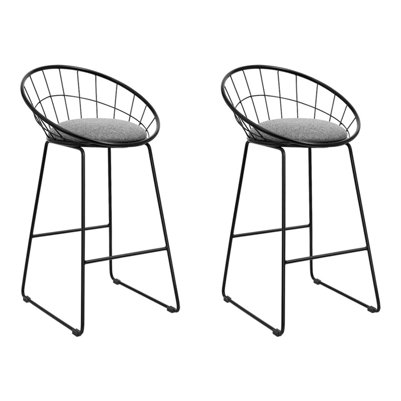 2 Bar Stools Steel Fabric - Grey and Black